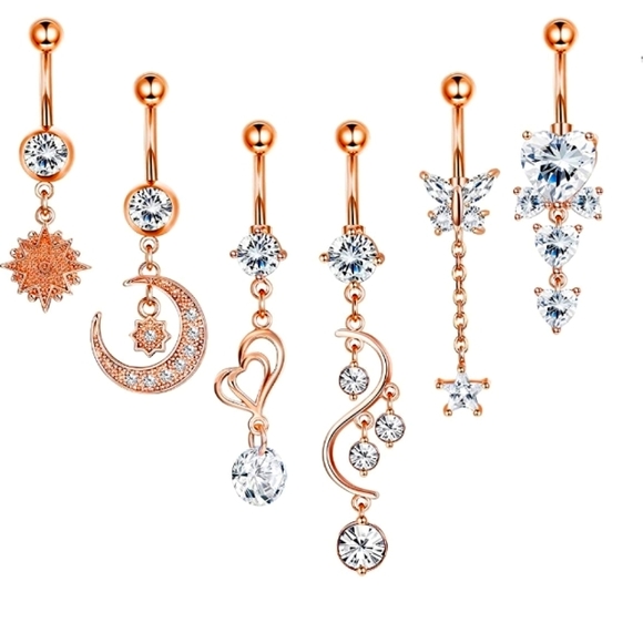 topwholesaler Jewelry - 6 Pieces Rose Gold & CZ Belly Button Bling NWT